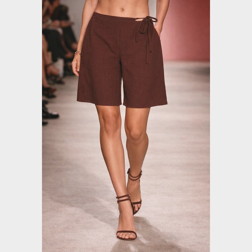 Free People Pucker Check Wrap Around Shorts Chocolate Fondant S